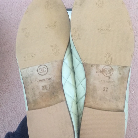 Chanel Lambskin Quilted CC Cap Toe Ballerina Flats 38.5  Chanel pistachio color flat shoe